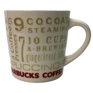 Starbucks 2008 - 14 oz 12 Days of Christmas Coffee Mug Tea Cup -Red Gold & White